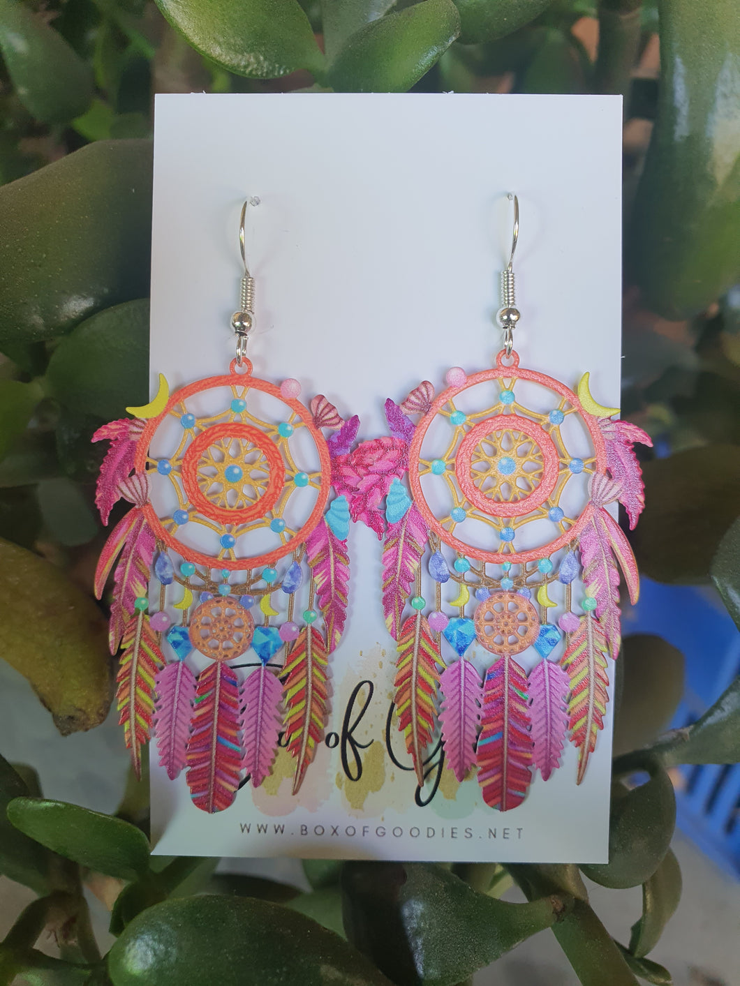 Rainbow Orange dreamcatcher earrings