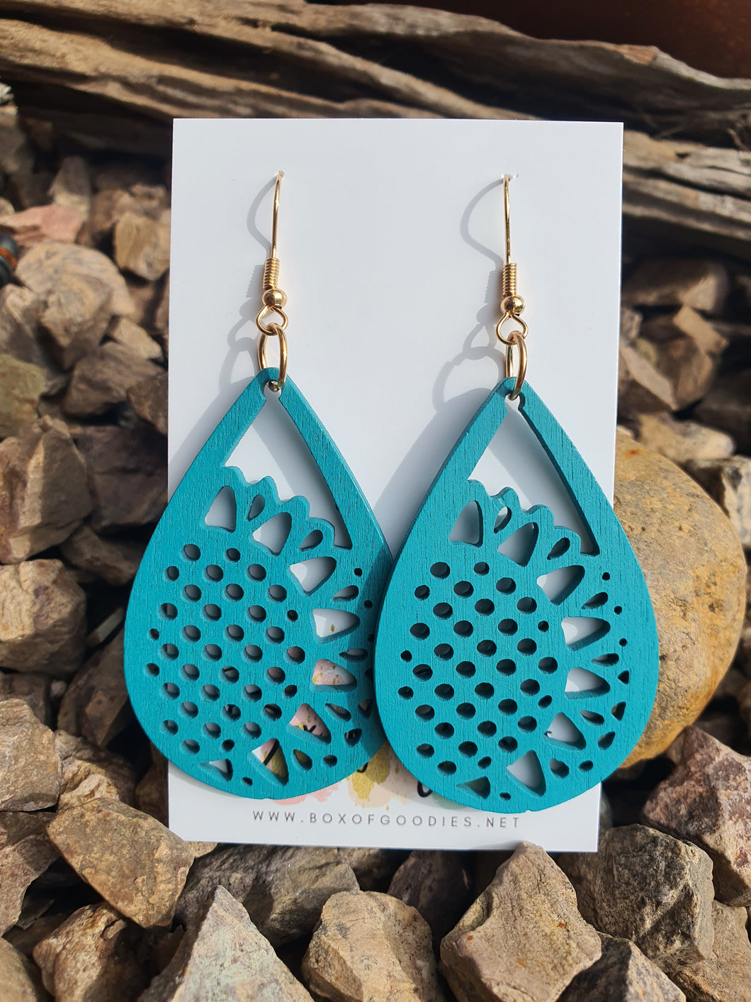 Light Blue sunflower teardrop wood