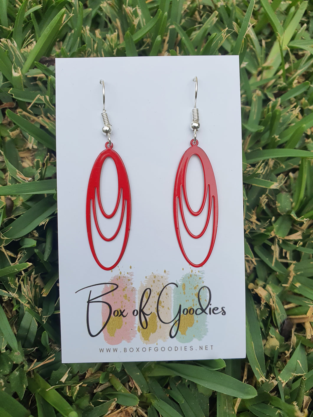 Red long oval dangles