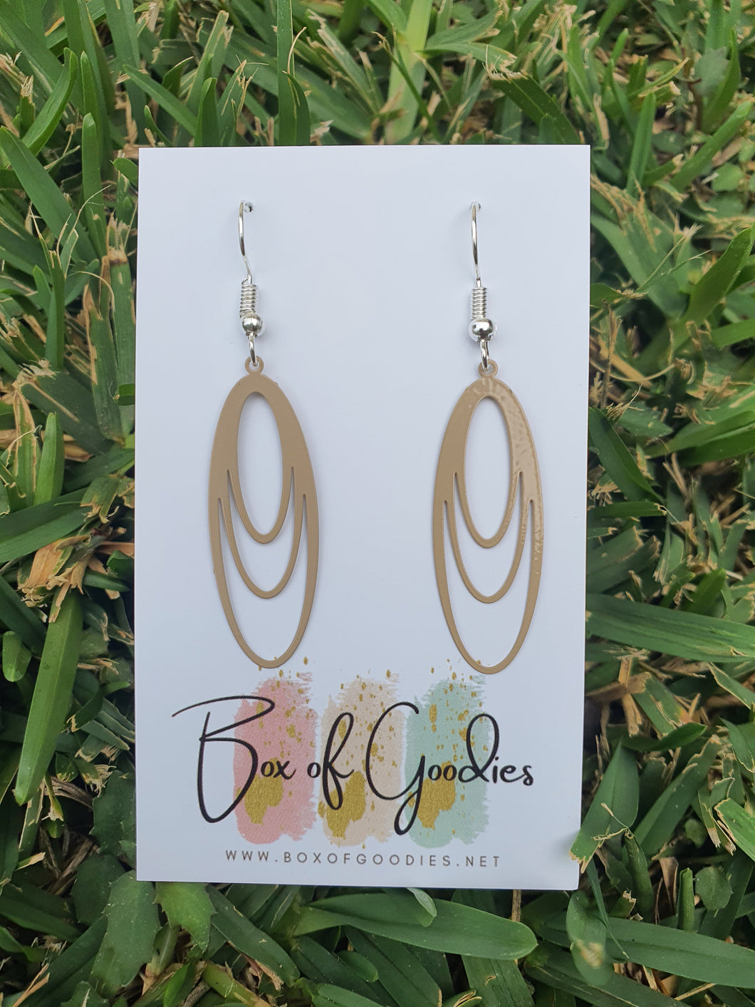 Beige long oval dangles