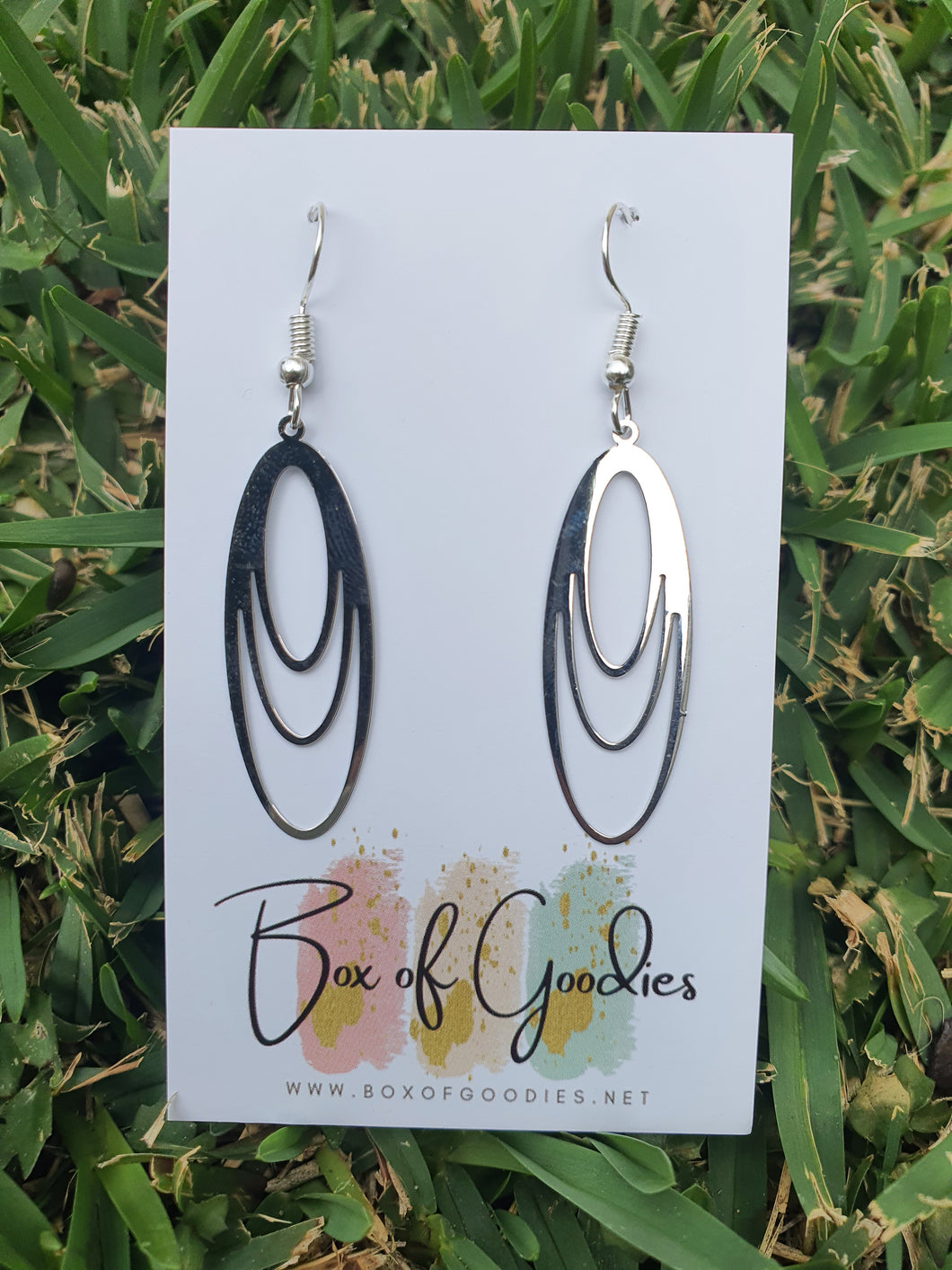 Silver long oval dangles