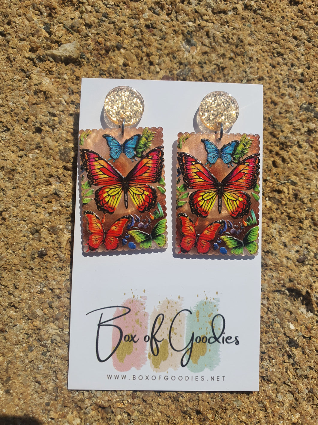 Butterfly gold glitter stud dangles