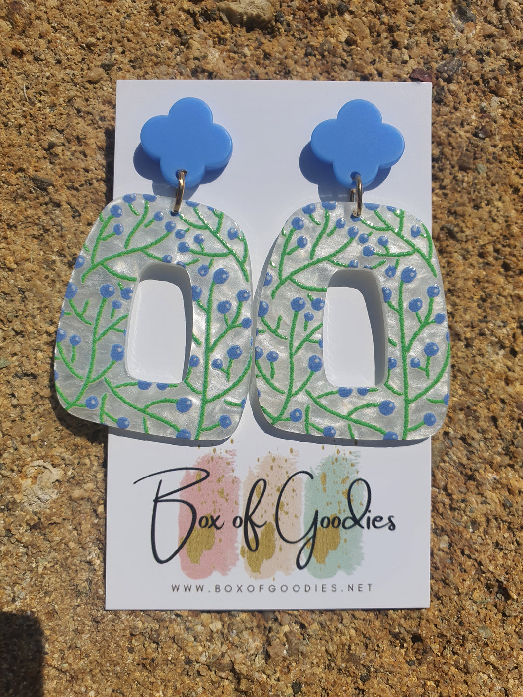 blue and green dangles