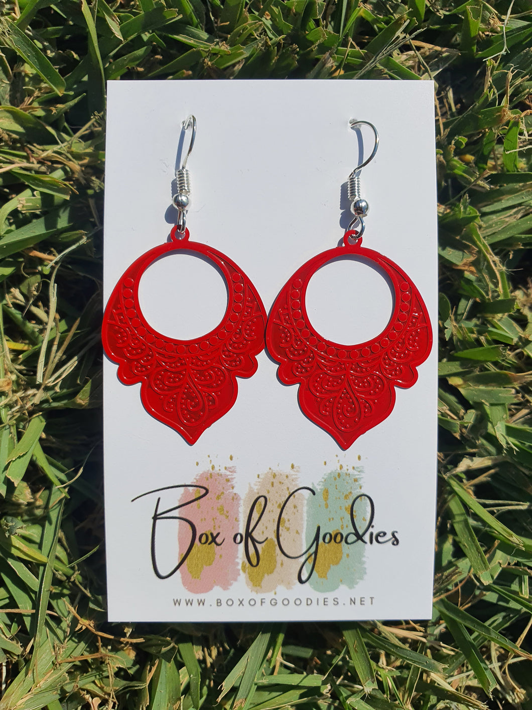 Red embossed dangles