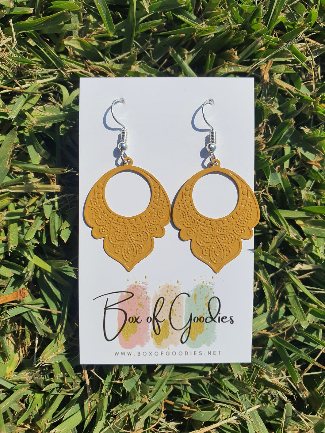 Mustard embossed dangles