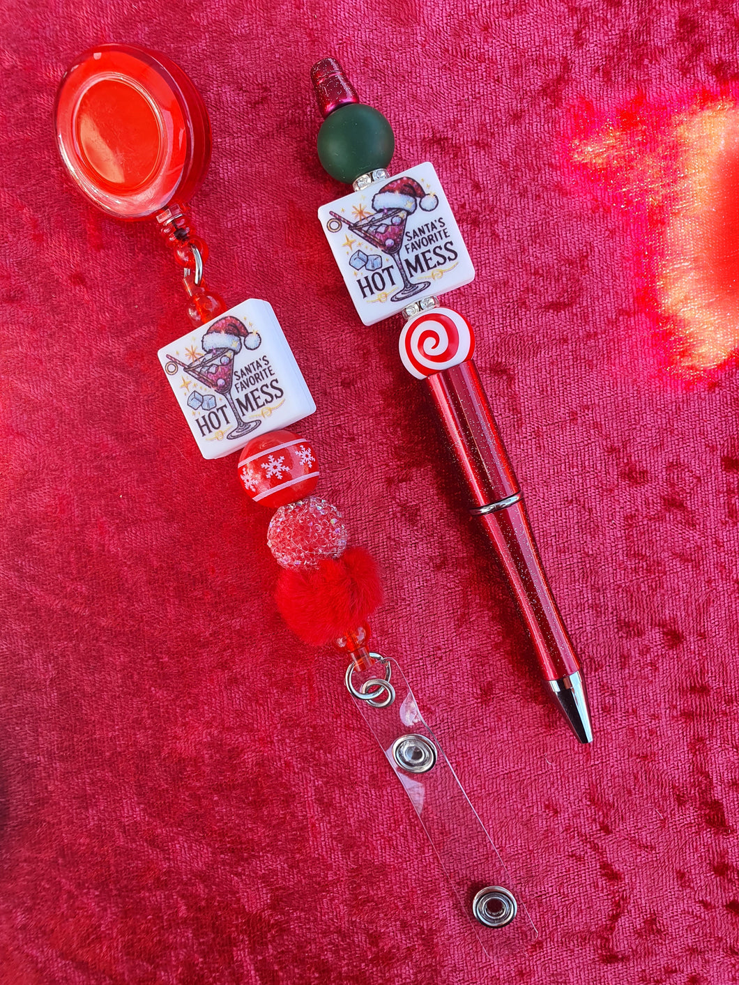Santas Favourite Hot Mess pen and retractable ID tag holder