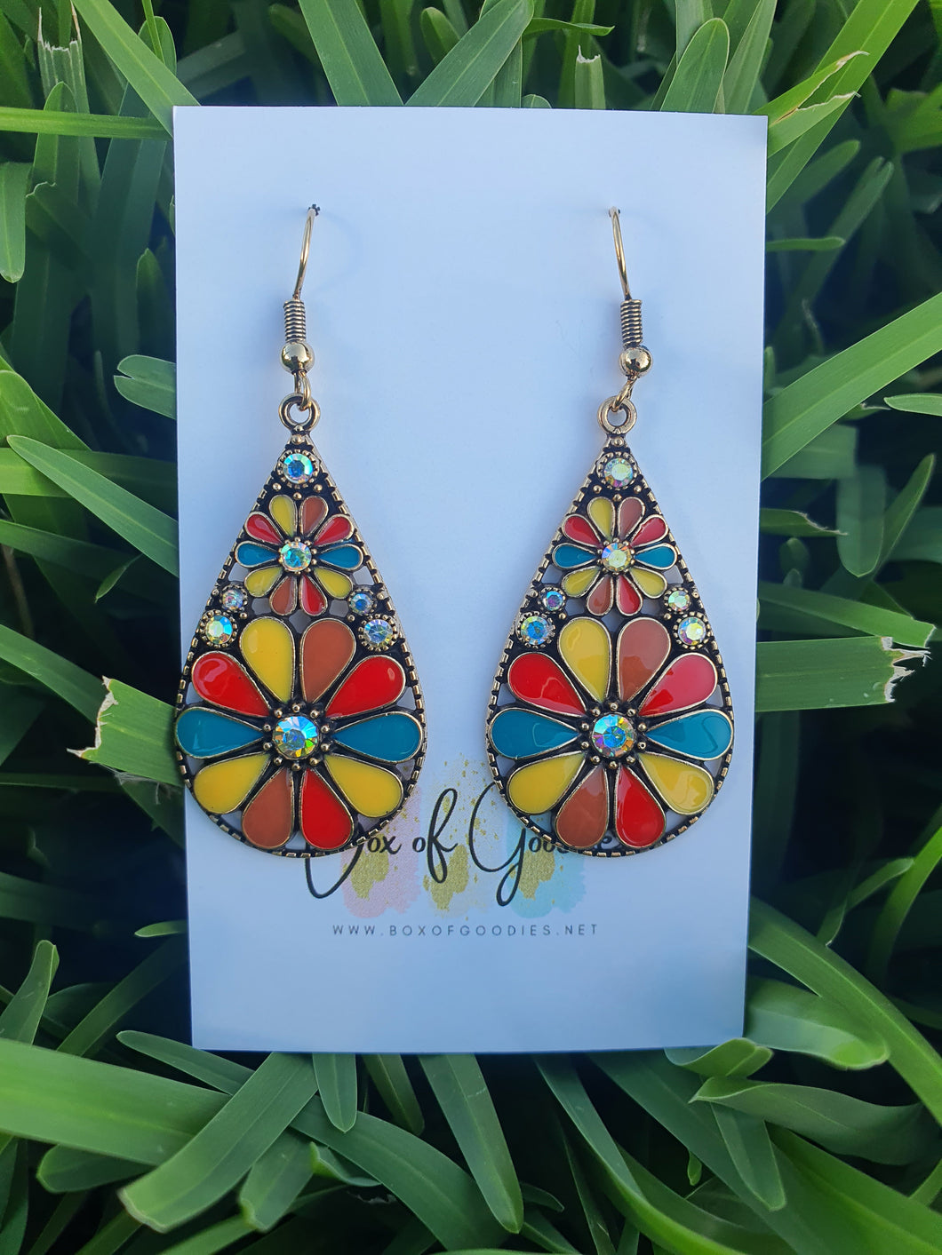 Red, yellow, turquoise antique drops