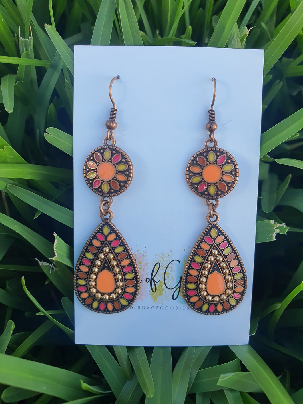 Boho long orange dangles