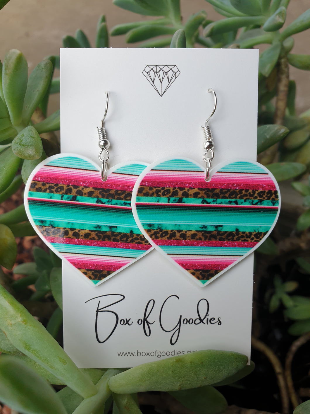 Stripe leopard heart earrings with hooks