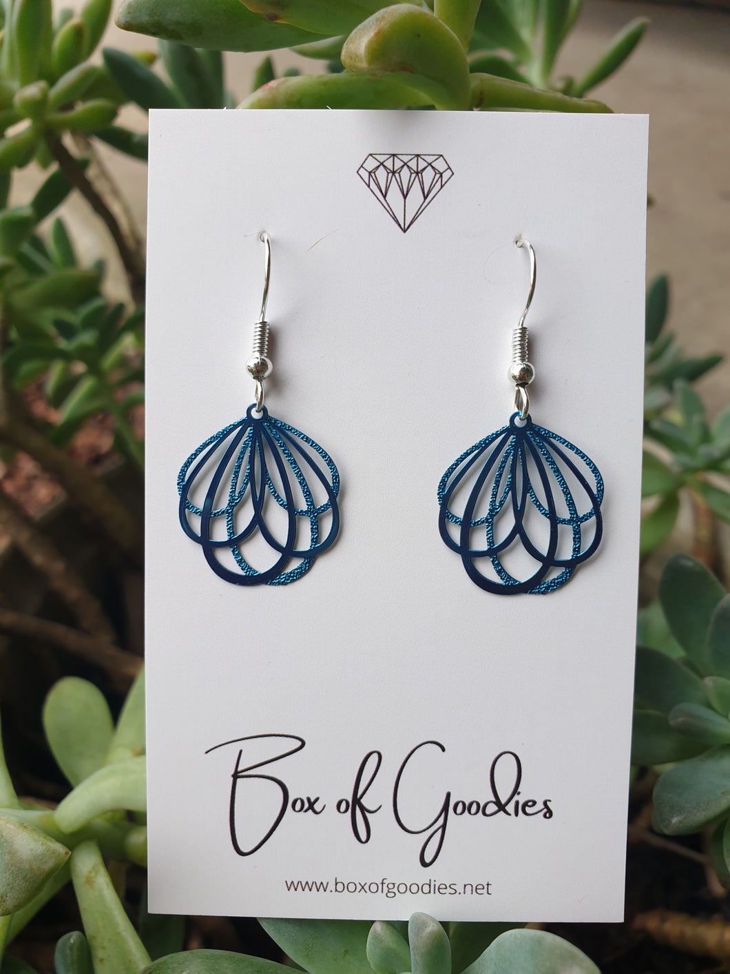 Blue metalic filigree dangles